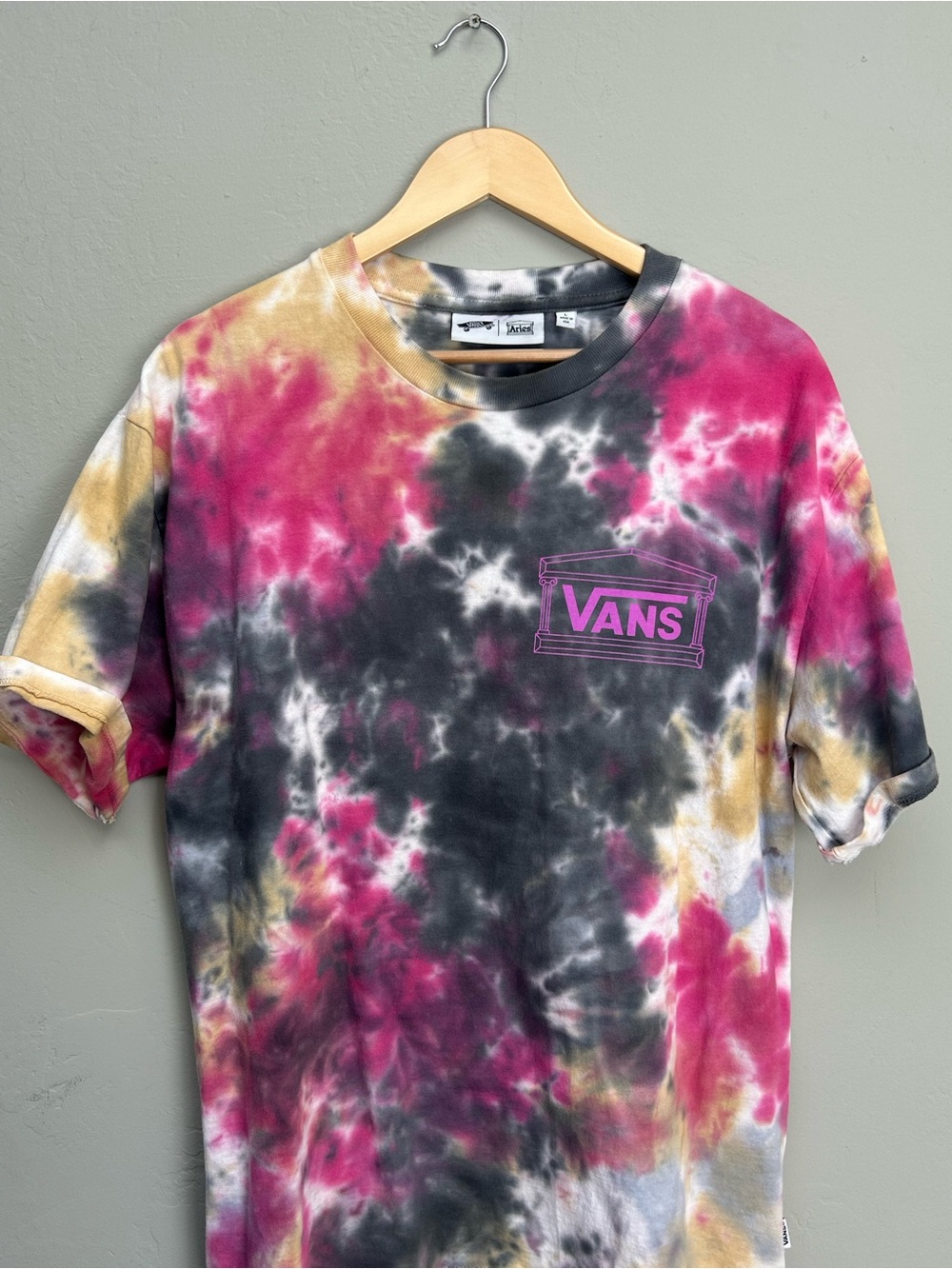 Vans Tie-Dye Logo Tee - Pink, Black & Yellow